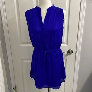 Aritzia Babaton Wild Indigo Mini Dress Sleeveless Cinched Waist V Neck 100% Silk